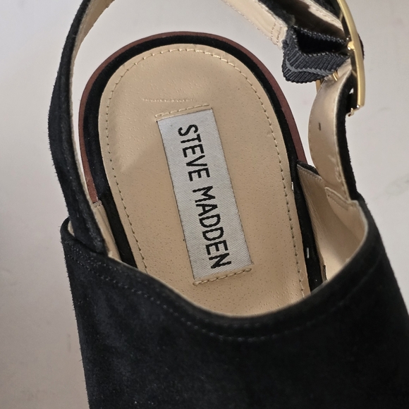 Steve Madden Caytln Black Suede Wedge Platform Sandals Size 9.5 - Picture 10 of 11